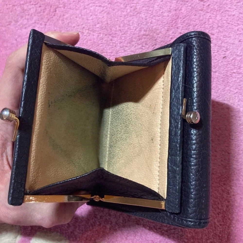 Vintage Dooney and Bourke Black Pebbled Leather Wallet/Kiss Lock Coin Section